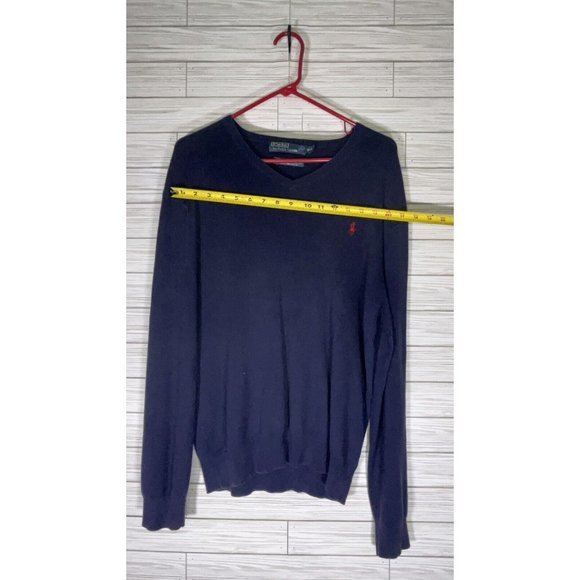 Polo Ralph Lauren Pima Cotton Knit Sweater Navy Medium Red Pony Lightweight Men - Picture 5 of 7